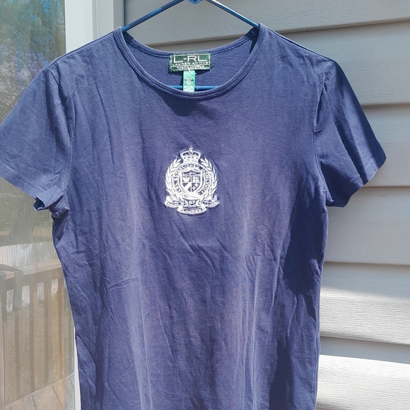 Lauren Active Navy Short Sleeve Tee with Embroidered Crest Womens Large - Picture 2 of 5